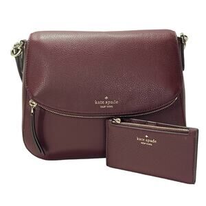 Kate Spade Jackson Shoulder Bag & Wallet Medium Flap Pebbled Leather Cherrywood